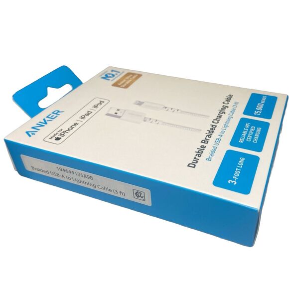 Anker 3ft Braided MFi Certified Lightning to USB-A Charging Cable – White - Picture 8 of 8